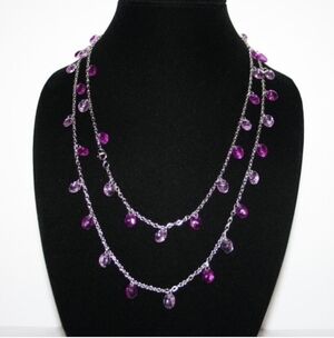 Beautiful Silver Tone  Purple Amethyst Beads Sarah Cov. Necklace 32"